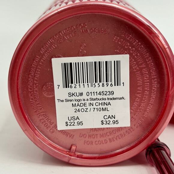 Starbucks 2022 Cold Cup Tumbler 24 oz Pink Pearl Shimmer Shell Mermaid Scales - Picture 6 of 7